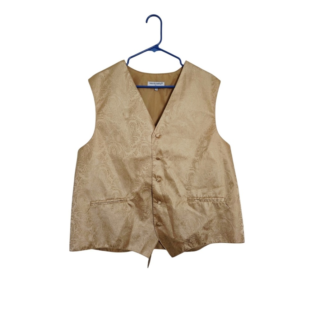 Vesuvio Napoli Men's Gold Paisley Vest XXL Dressy Tuxedo Wedding Prom Satin